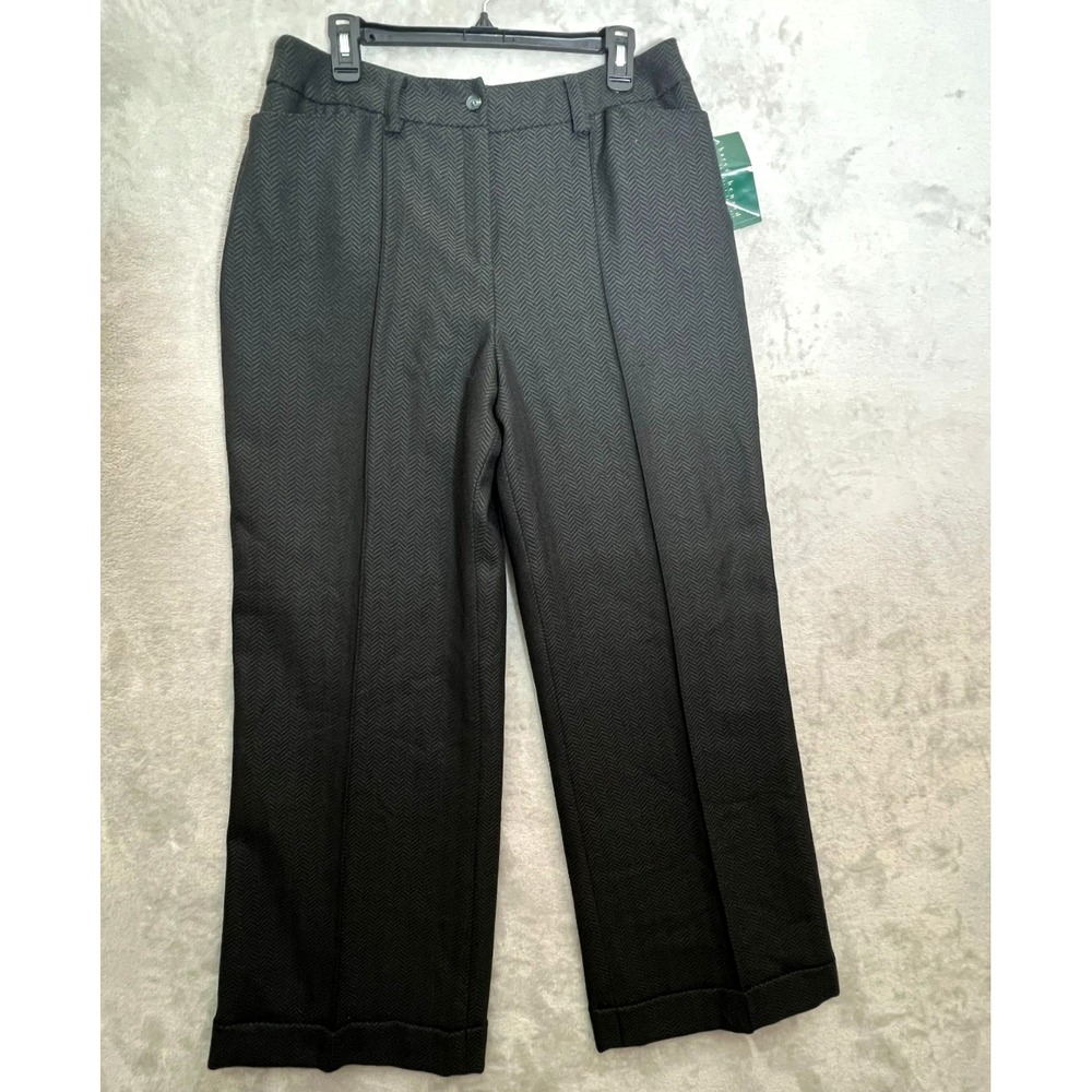 NWT Gray Herringbone Wool Tailored Trousers Cuffed Hem‎ Wide Leg